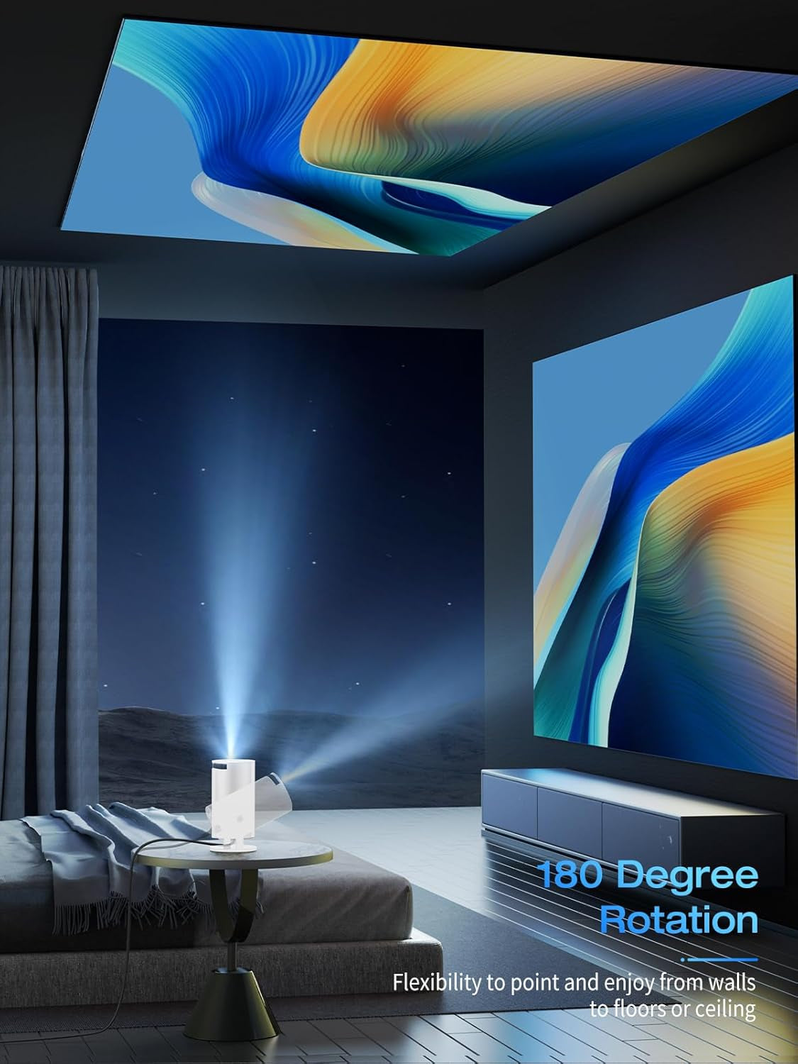 [Built-In Apps & Android 11.0] Mini Projector Portable 20000 Lux Projector 4K Supported 180° Rotation & Auto Keystone, Outdoor Compatible with TV Stick/Windows/Ios/Android/Hdmi/Usb (1080P)