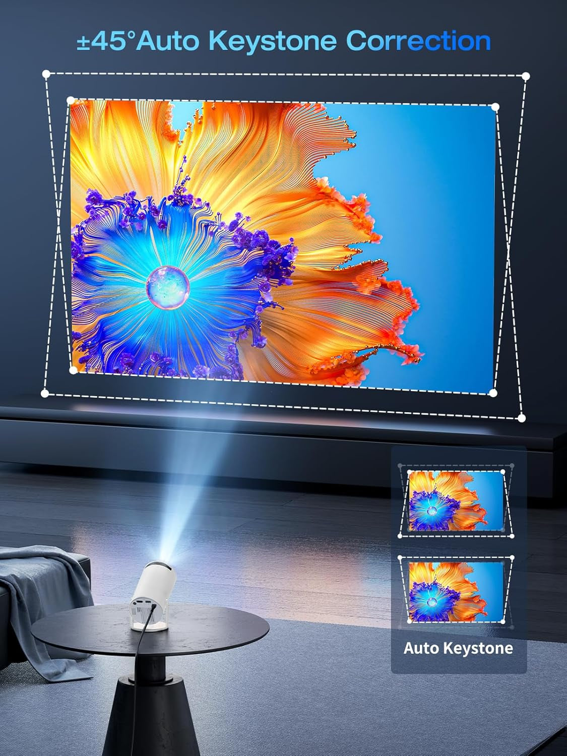 [Built-In Apps & Android 11.0] Mini Projector Portable 20000 Lux Projector 4K Supported 180° Rotation & Auto Keystone, Outdoor Compatible with TV Stick/Windows/Ios/Android/Hdmi/Usb (1080P)